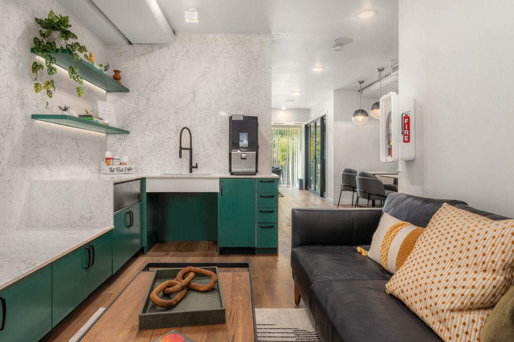Open-plan living and dining area in a Contour apartment home