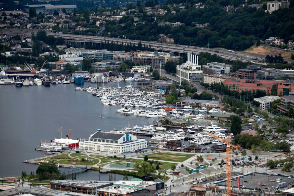 Waterfront promenade at Smith Cove on Elliott Bay in Seattle